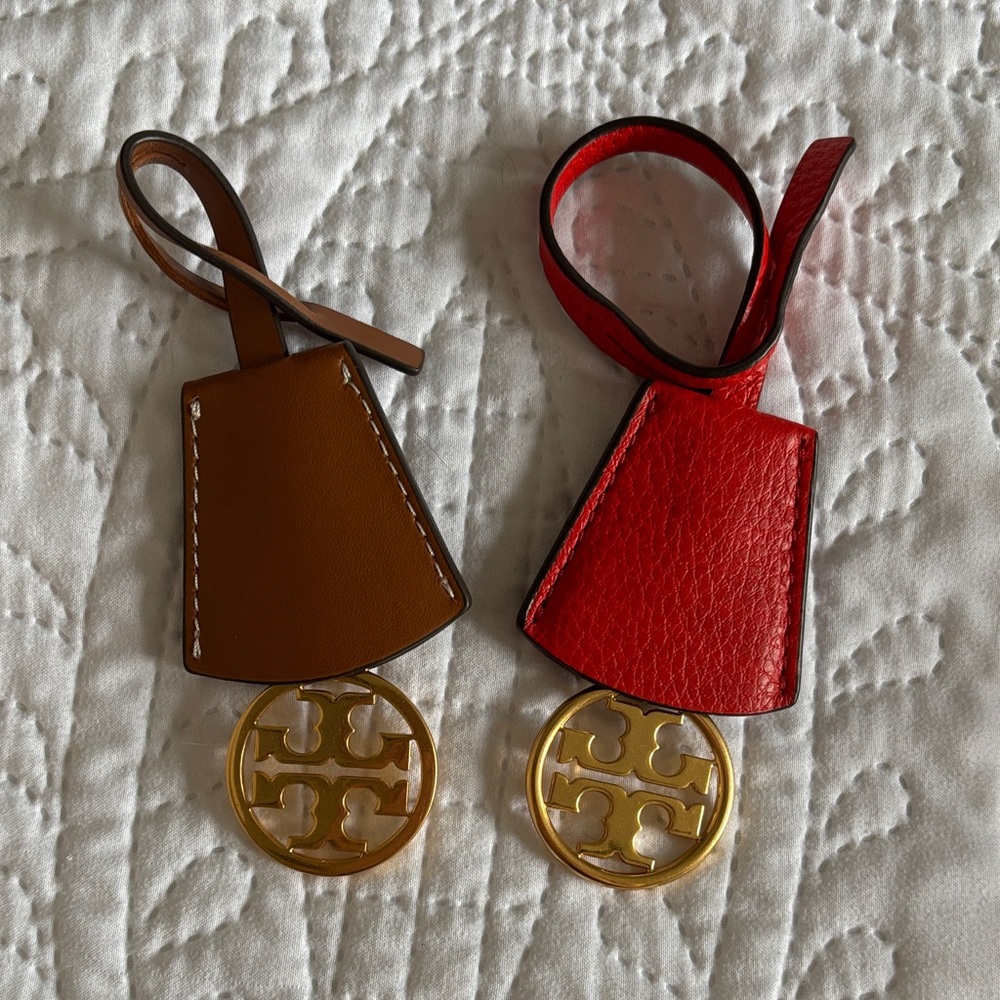 Tory Burch Red and Brown Leather Key Fobs